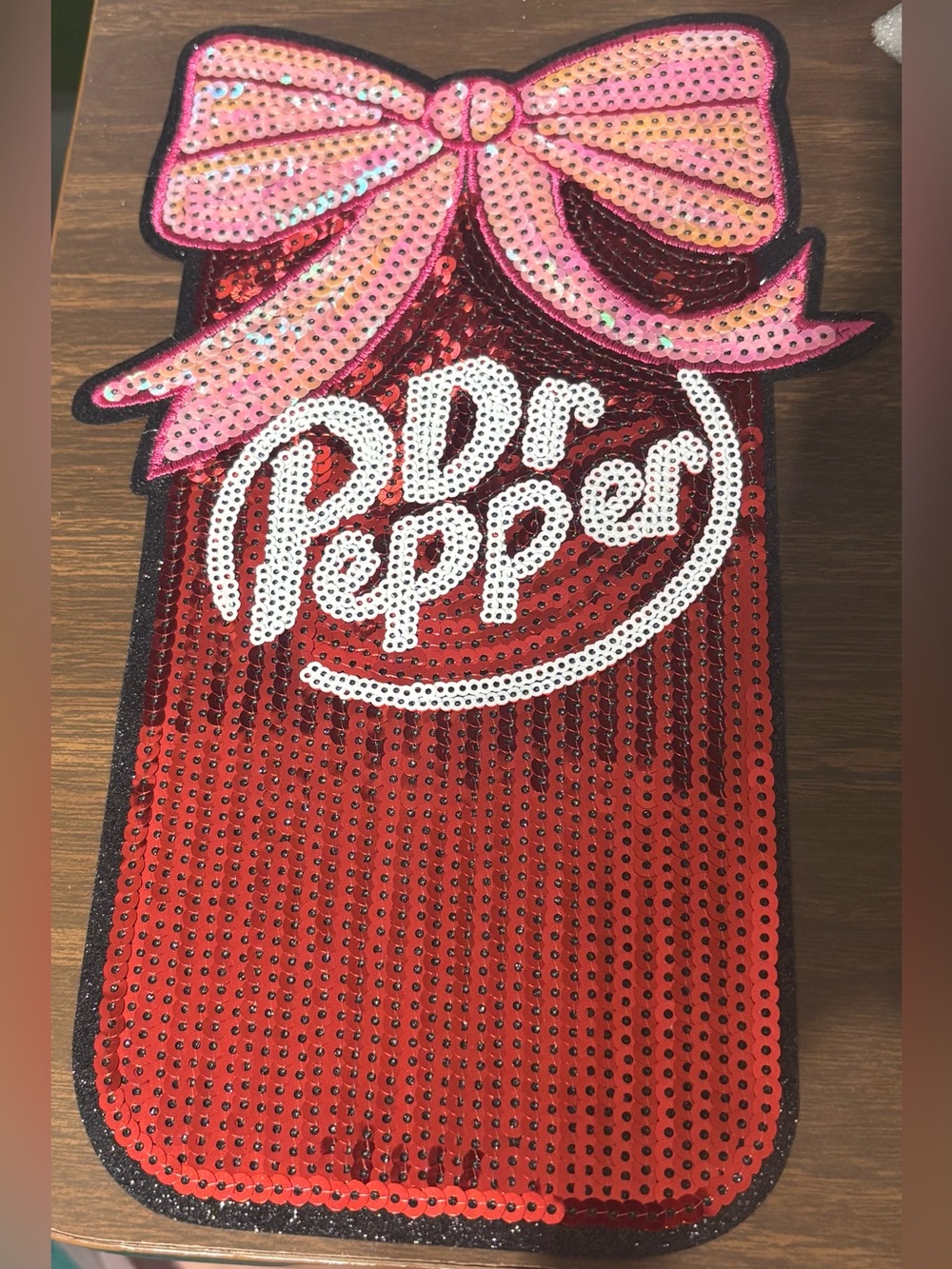 Dr Pepper Sequin Patch with Pink Bow